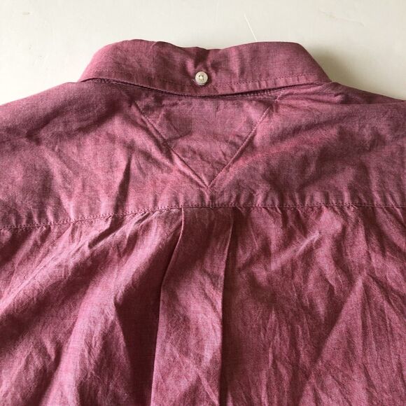Tommy Hilfiger Men’s Button Up Shirt Custom Fit Heather Red Short Sleeve Large - Picture 9 of 15